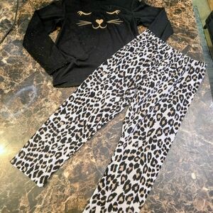 The Children's Place Black Cat Pajama Set with Leopard Print Pants